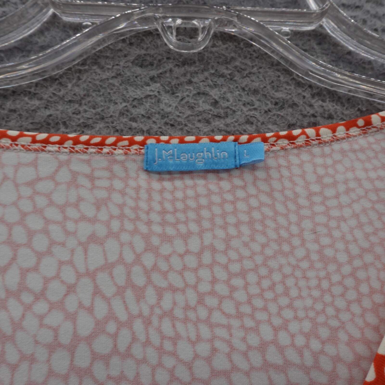 J McLaughlin Catalina Knit Pebble Print Top Large Orange White Womens 3/4 Sleeve