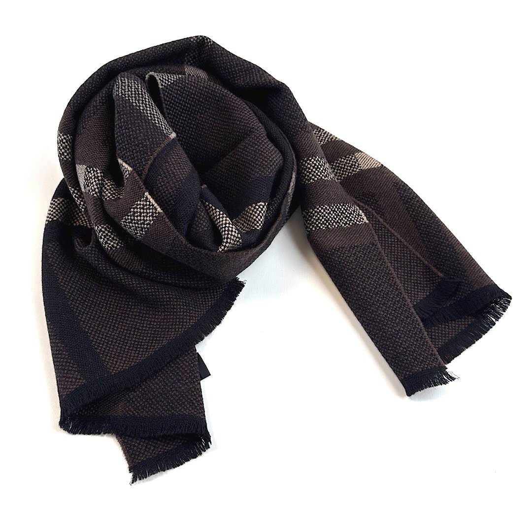 D’URBAN Brown 100% Wool Scarf Plaid Check Made in Italy NWT