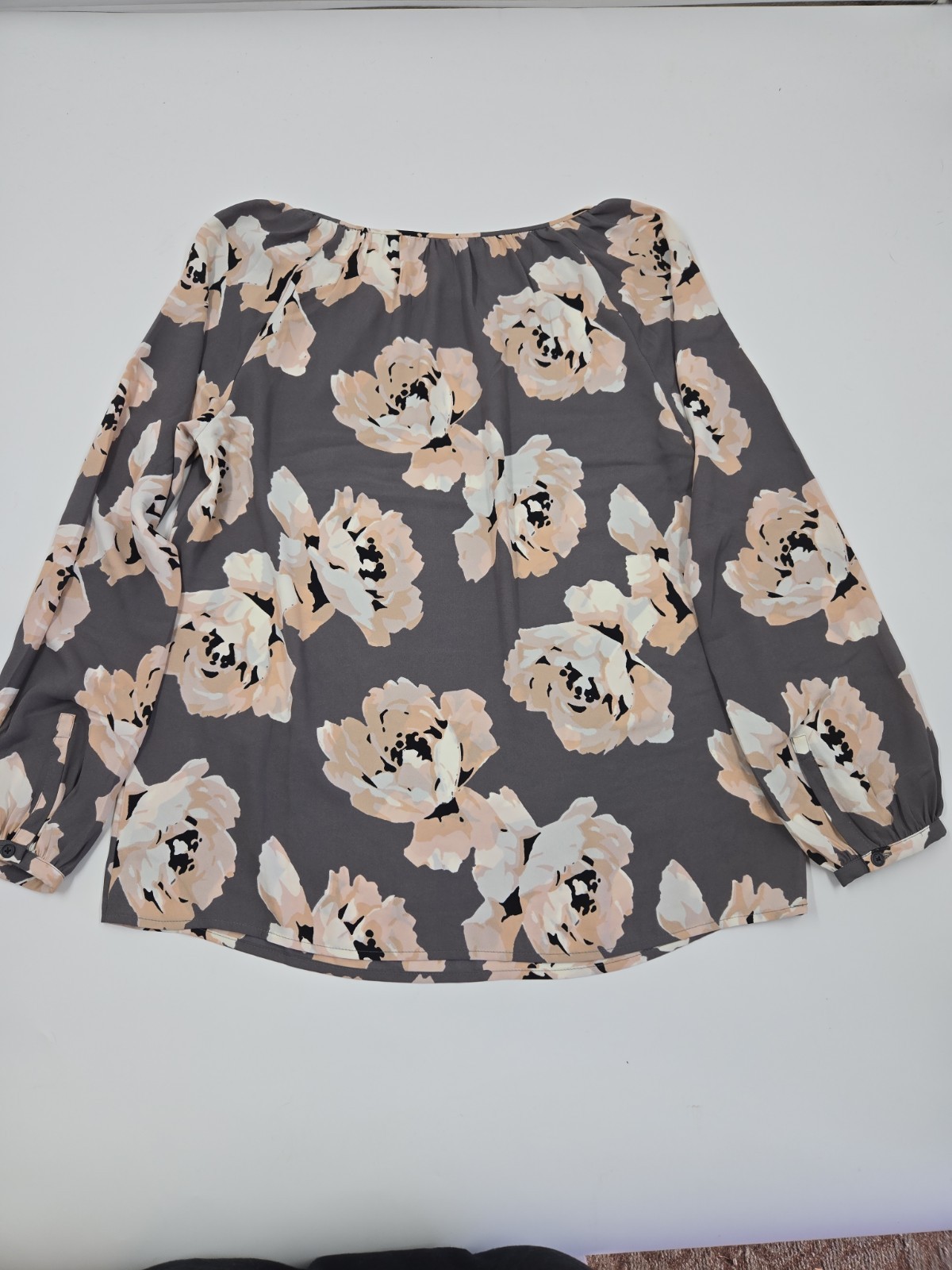 Ann Taylor Loft Gray, Pink & Cream Floral Chiffon Blouse Size S