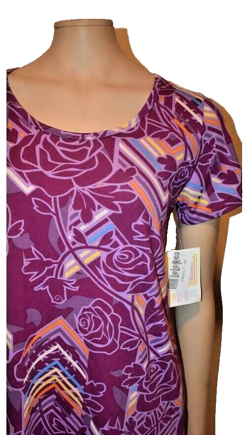 LuLaRoe Classic T Tee Shirt Top XS Purple Pink Blue White Flowers Floral Roses