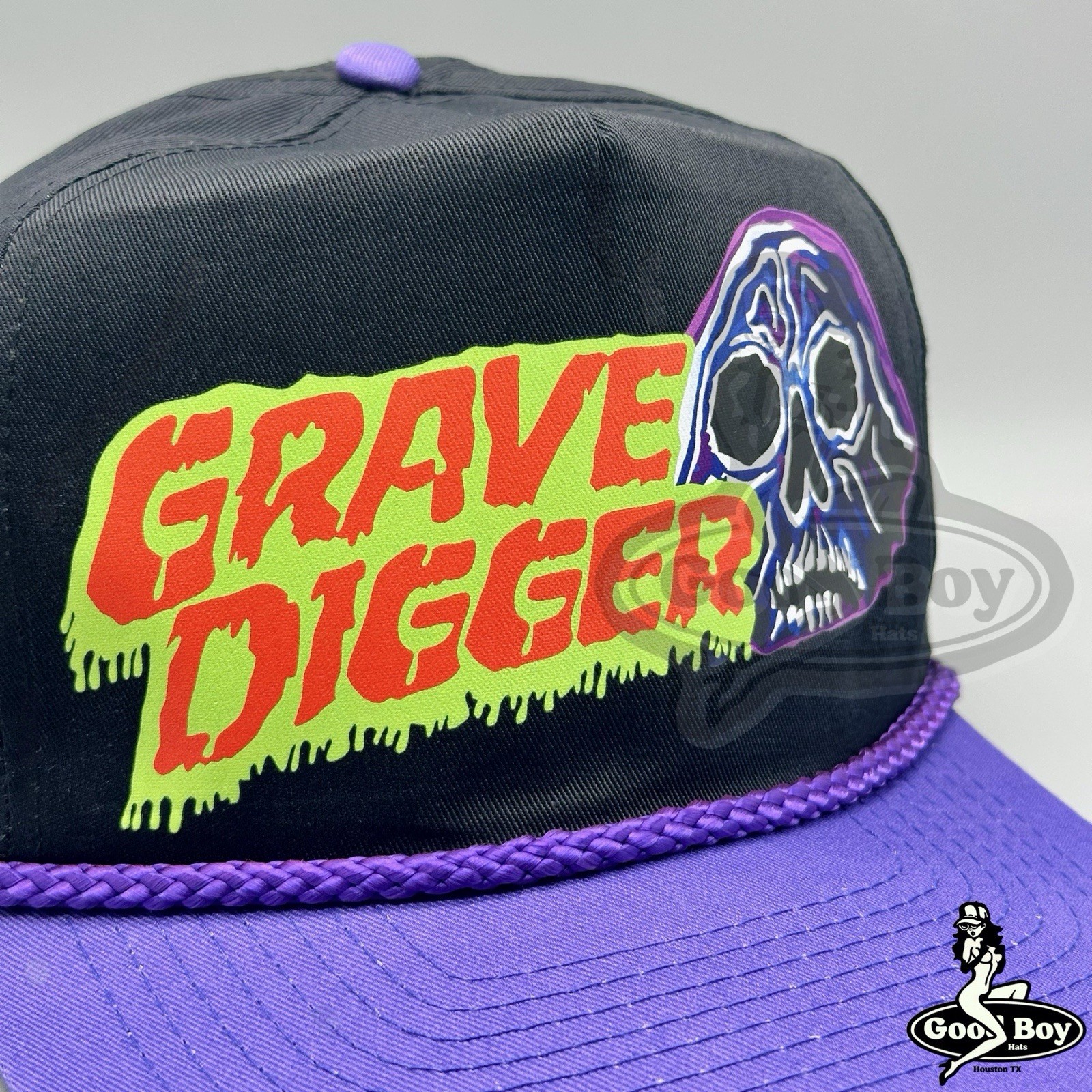 GRAVE DIGGER Hat Vintage Trucker Rope Cap Black Purple Monster Jam Monster Truck