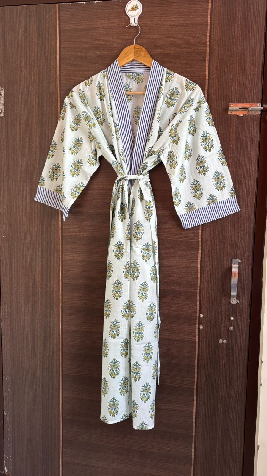 Women’s Cotton Floral Kimono Robe Long White Bathrobe Belted Lounge Wear Spa