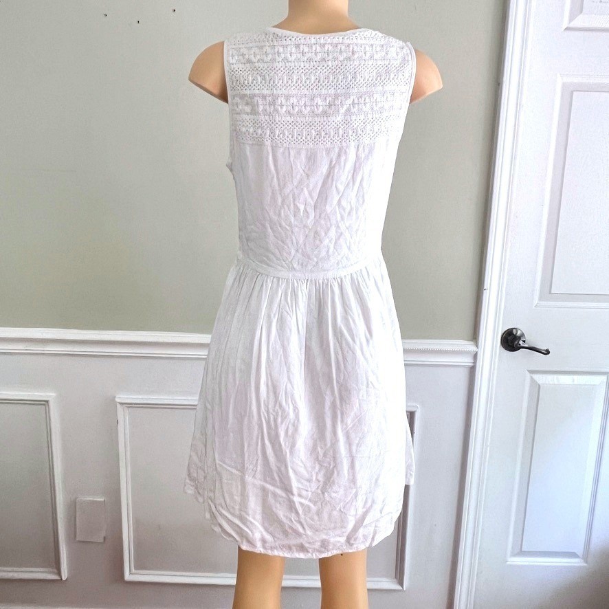 White Pintuck Crochet Lace Sleeveless Fit & Flare Dress Women Size M Summer Boho