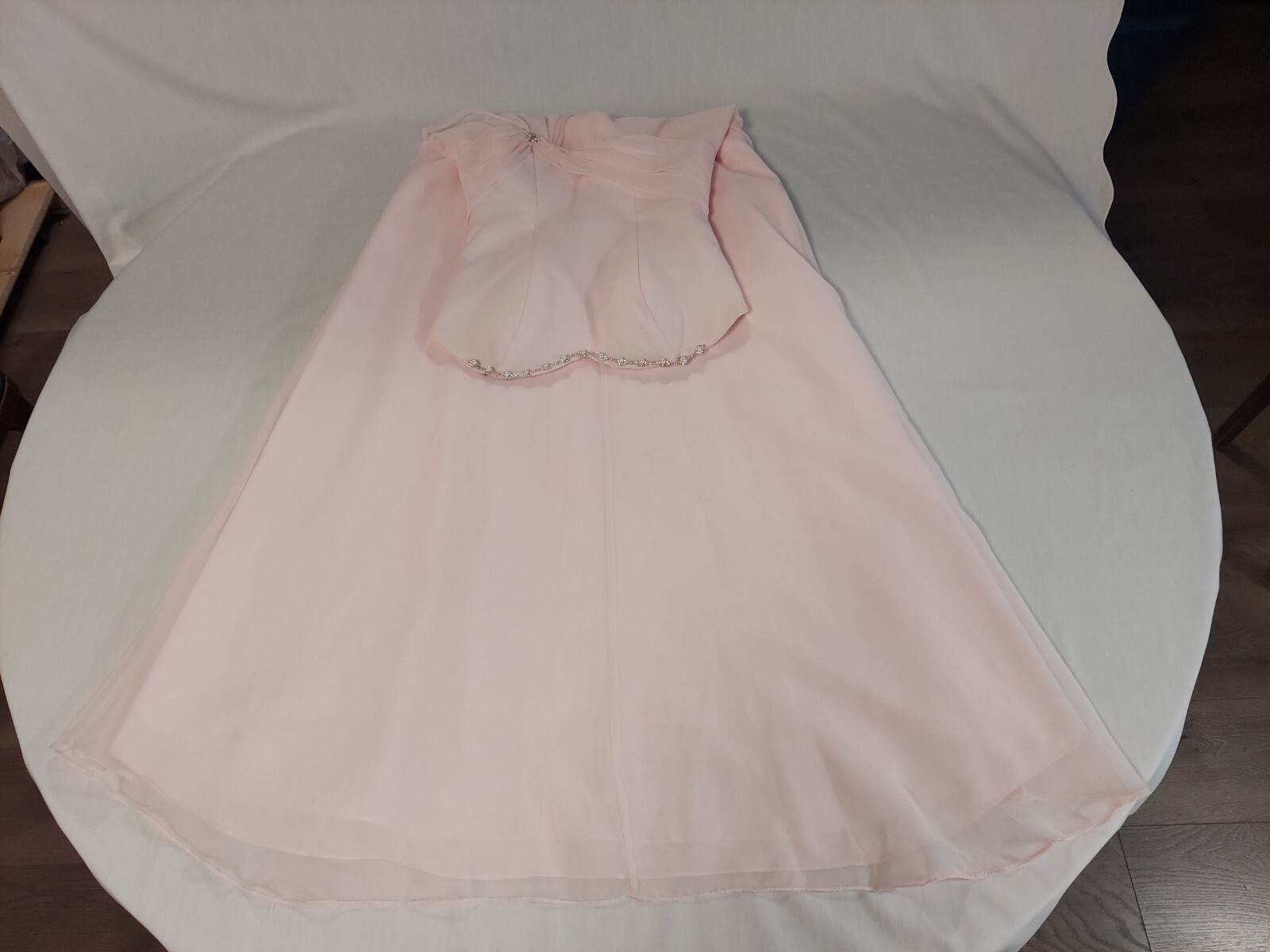 Mori Lee By Madeline Gardner Light Pink With Pearls Long Formal Dress, Size 3/4