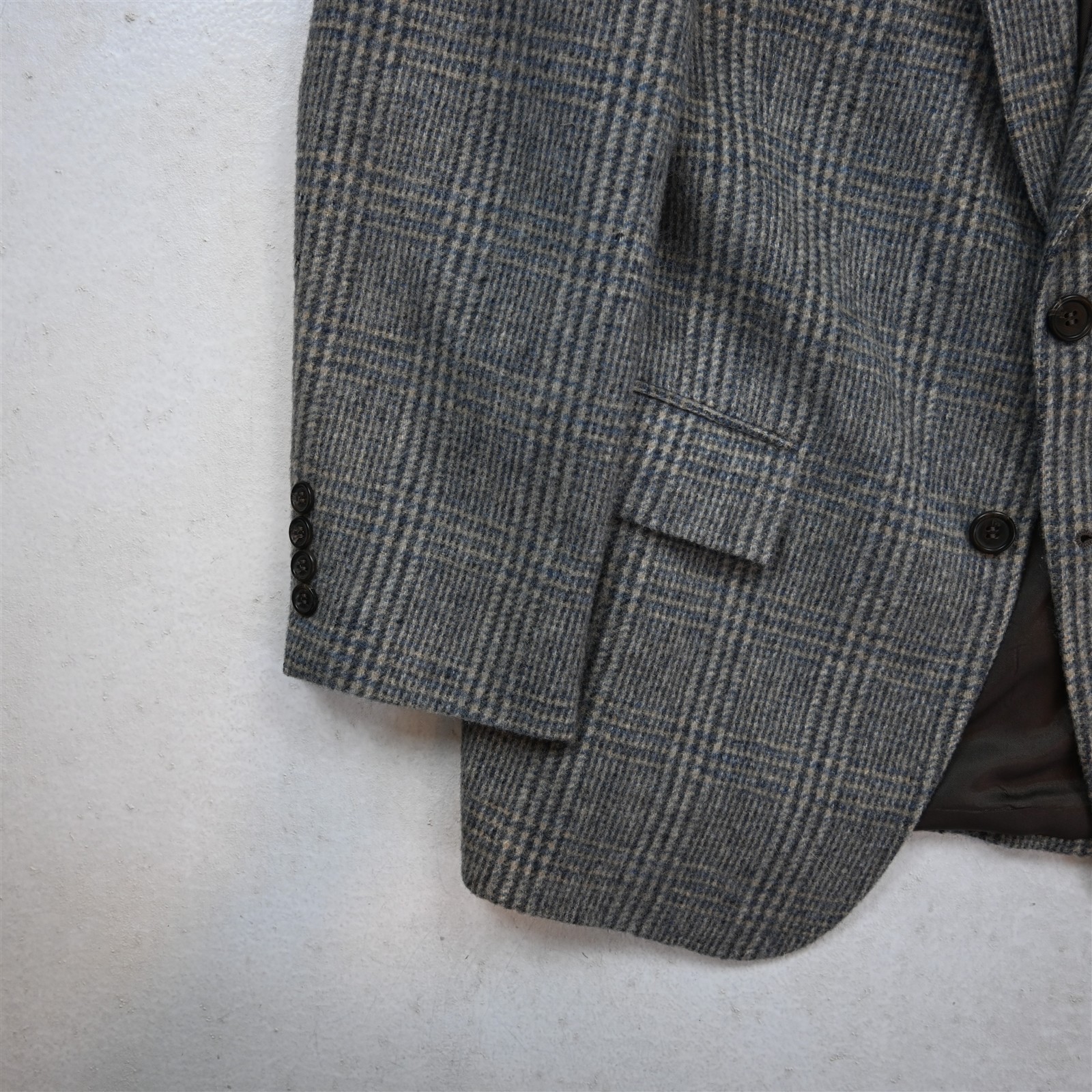 Vtg USA 40R Beige Gray Glenn Check Flannel Wool Mens Blazer Jacket Sport Coat