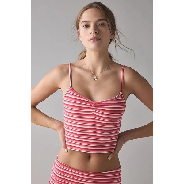 Out From Under Pinch Front Fitted Cami Red Stripe Women Small Urban Outfitters