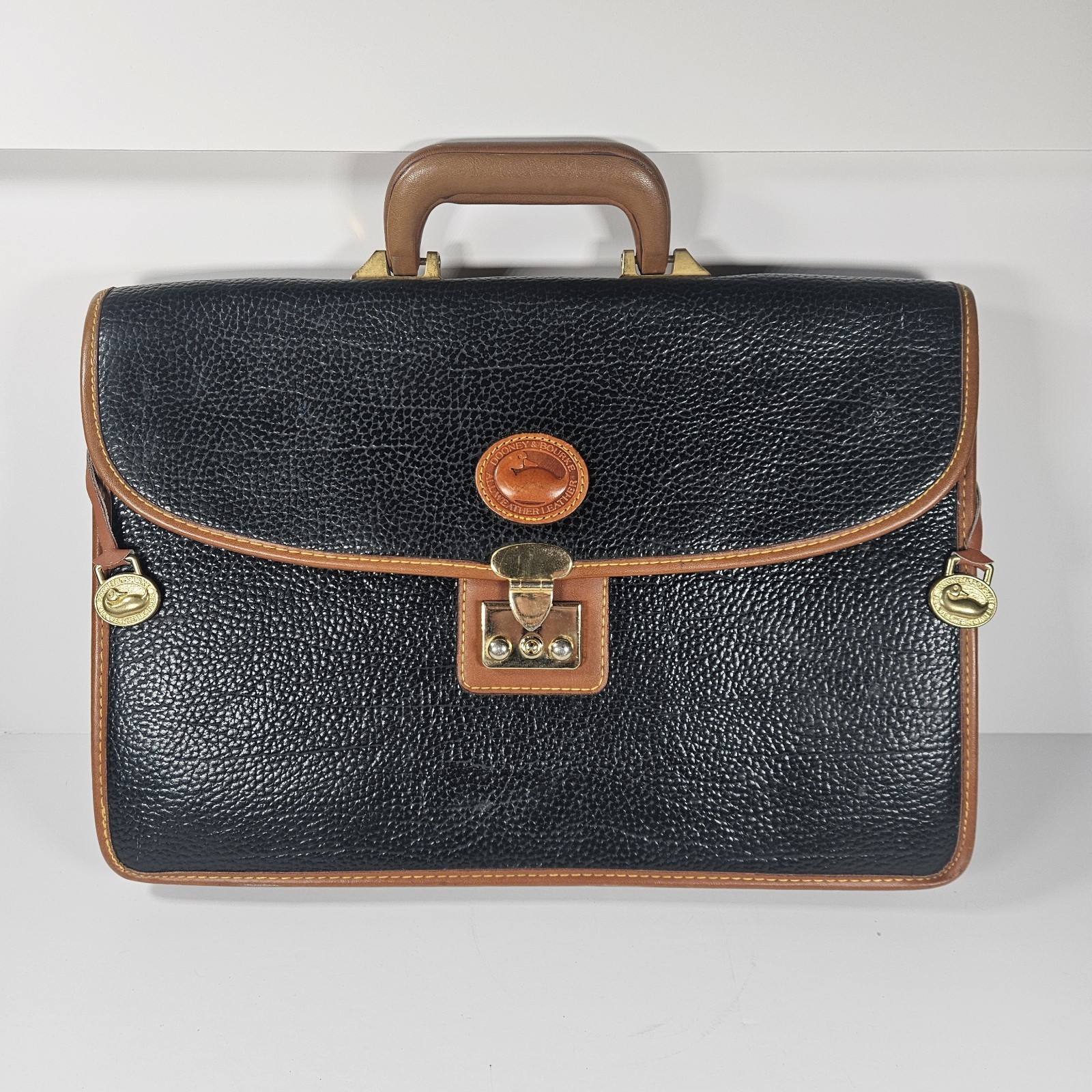 Vintage Dooney & Bourke Pebbled All Weather Leather Black Briefcase Portfolio