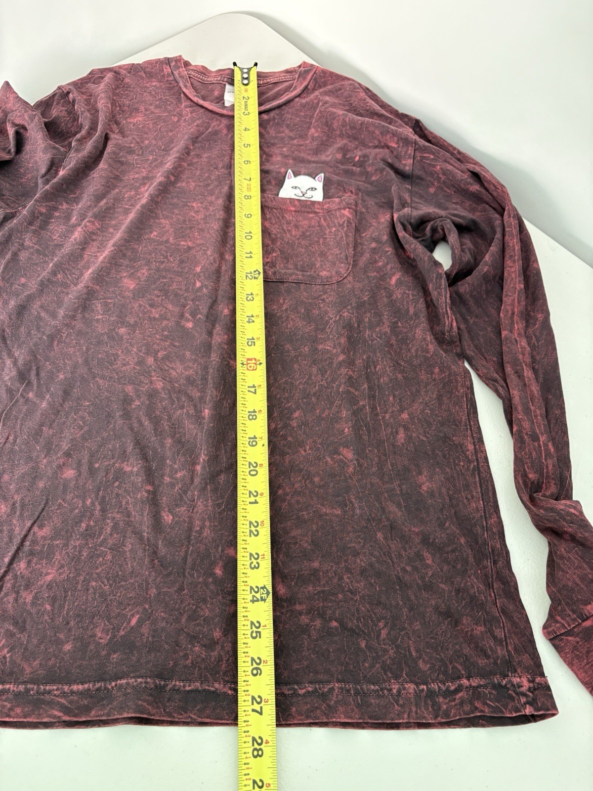 RIPNDIP Lord Nermal Shirt Men Pocket Tee Burgundy Forest Wash Long Sleeve Size M
