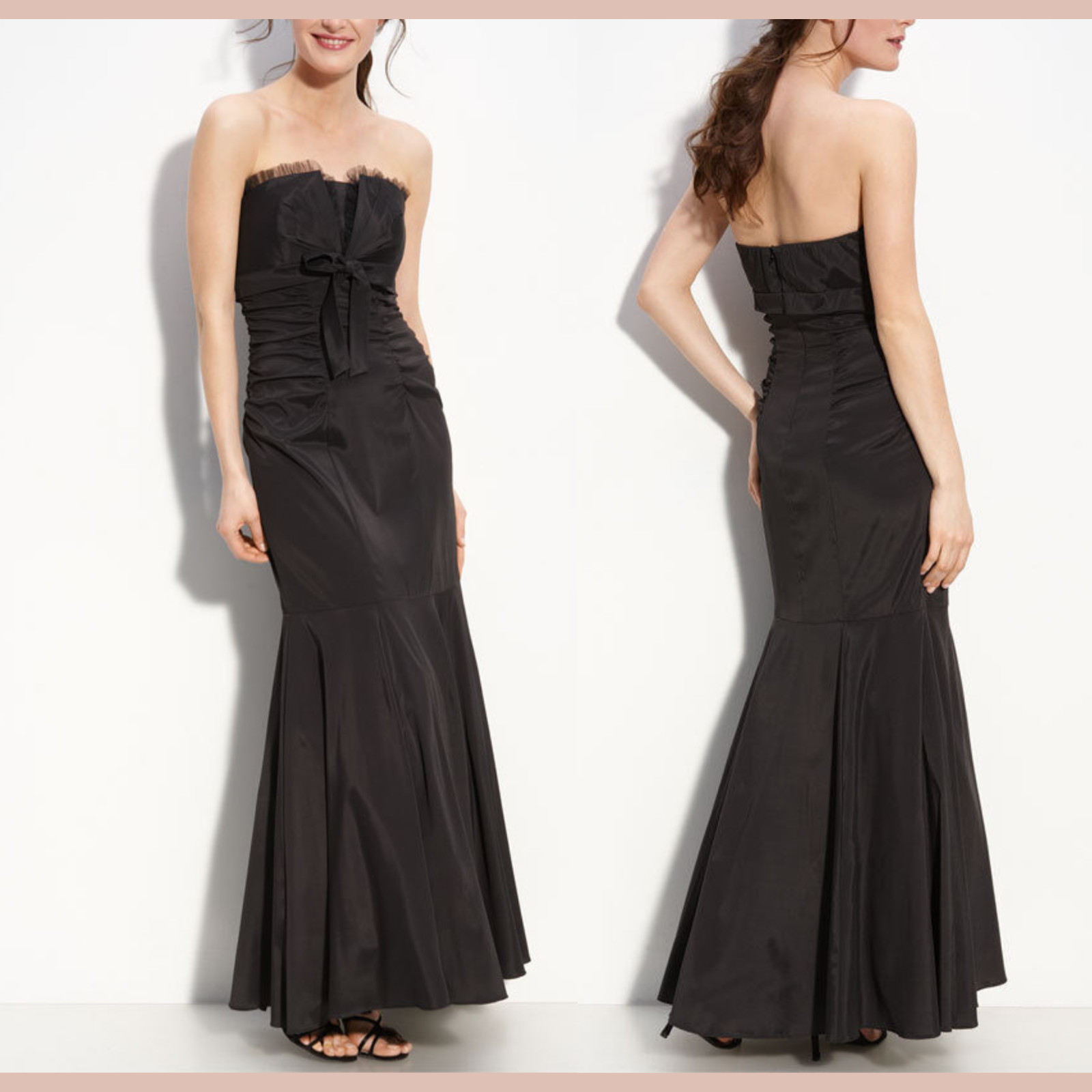 NEW XSCAPE [ 6 ] Strapless Taffeta Mermaid Gown with Bow Detail in Black #Q1201