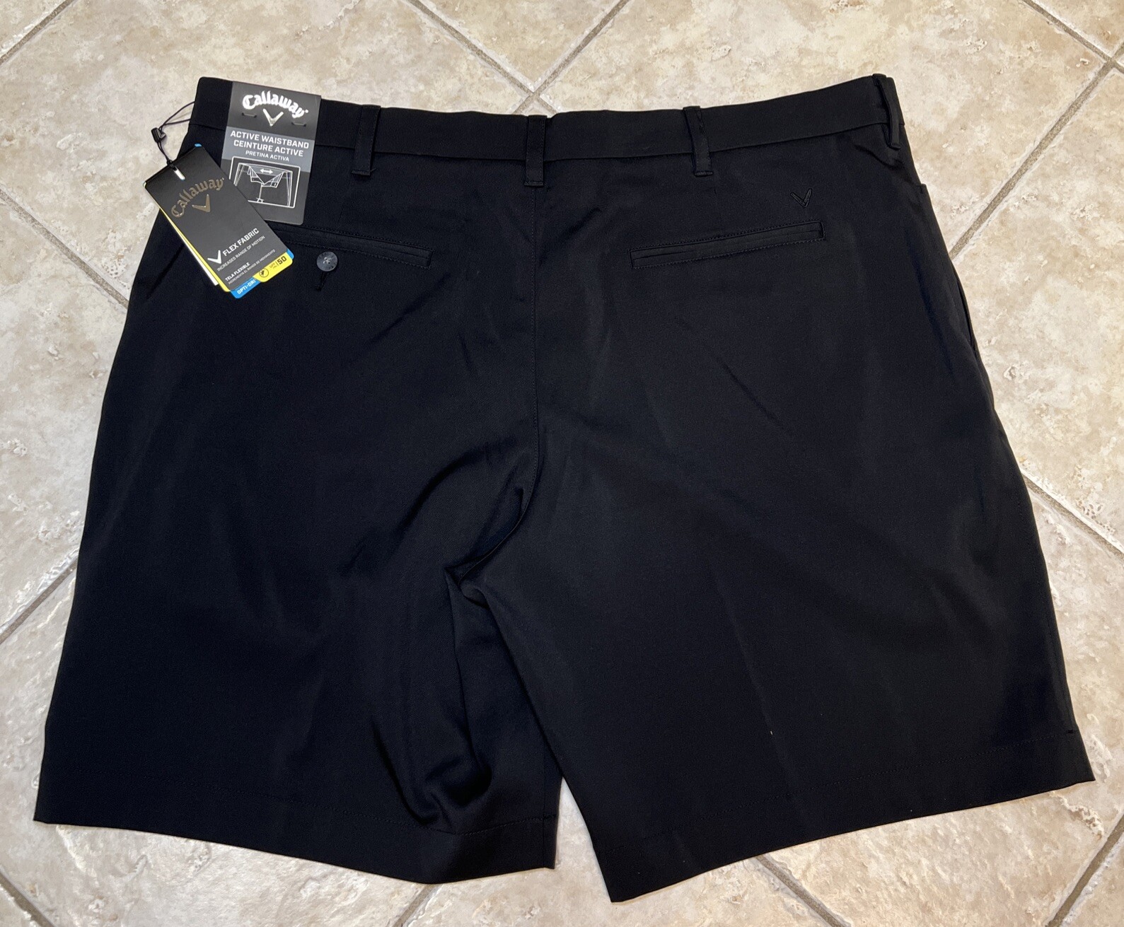 Callaway Stretch Shorts Flex Fabric Opti-Dri Mens 36 Caviar Black UPF 50 NWT