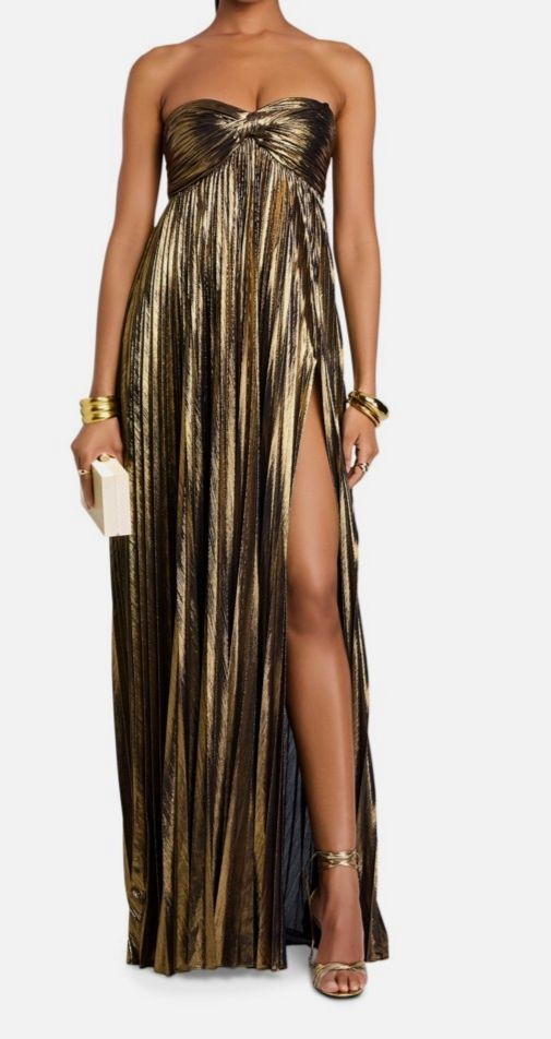 Retrofete Women’s Gold Zoa Strapless Metallic Gown Dress Size L