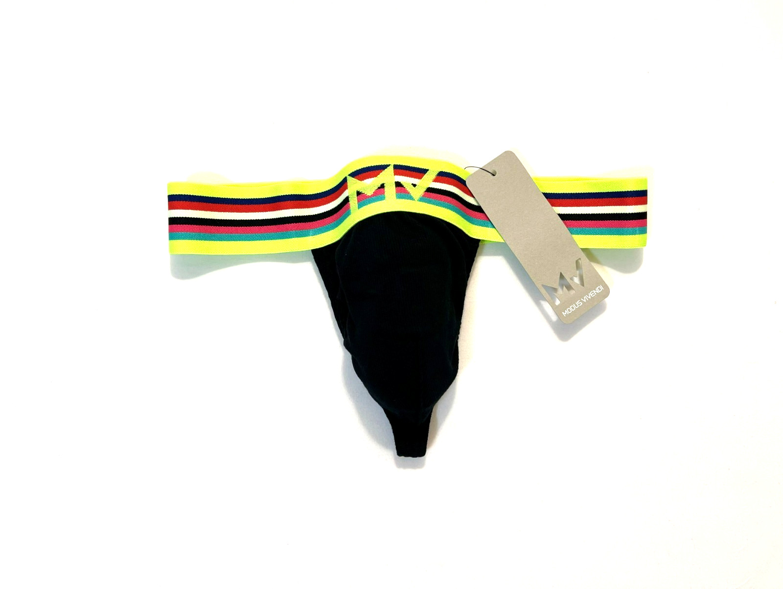 Modus Vivendi Size S Ribbed Cotton Peace T-Back Thong – Black/Multi Color