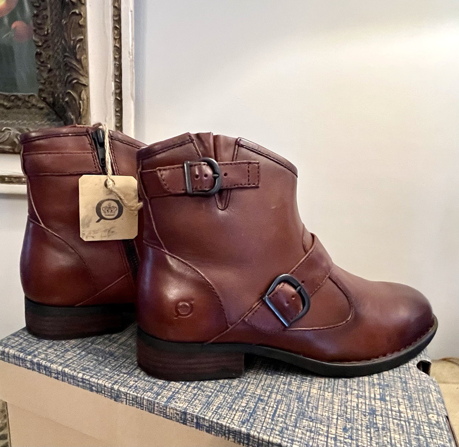 Born Boots Woman’s 9.5M Regis Ankle Bootie Cognac Brown Leather Moto Western NWT