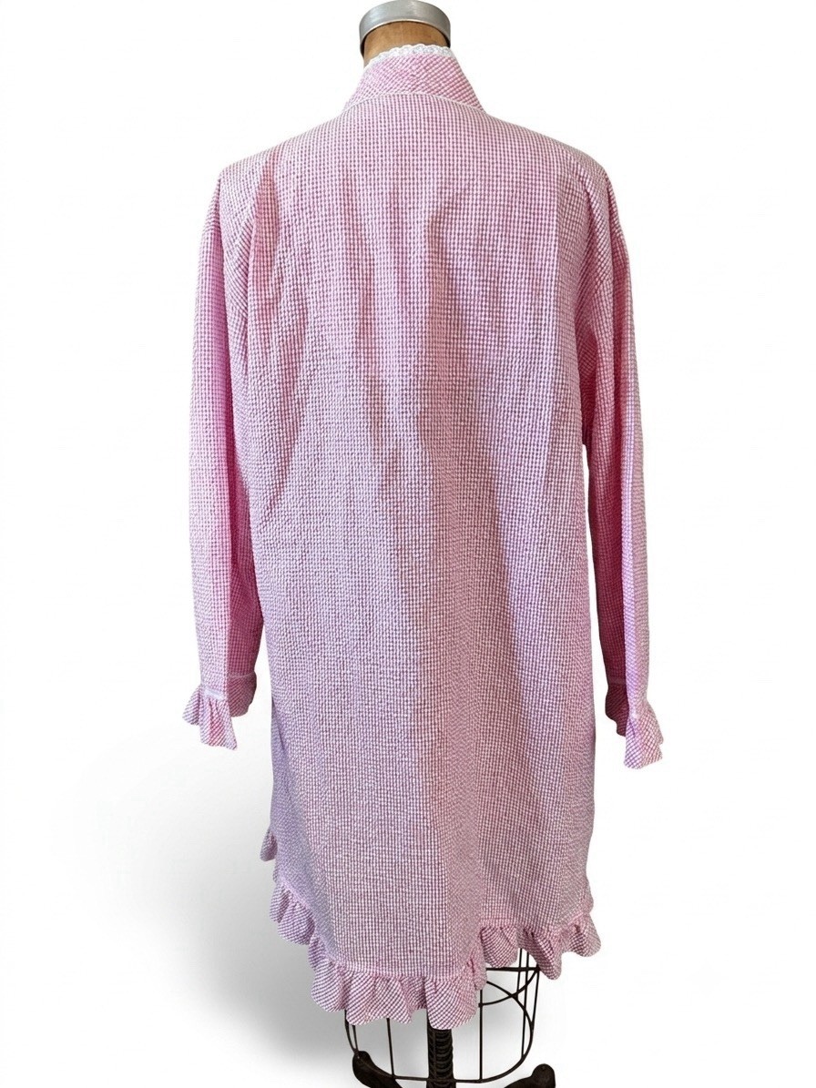 Eileen West Seersucker Belted Robe Pink Sz S/M 2010s Loungewear Trad Wife