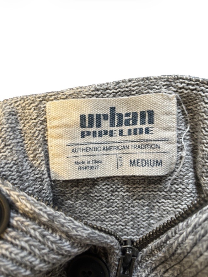 Urban Pipeline Zip Up Button Up Sweater Men’s Size Medium Gray Long Sleeve