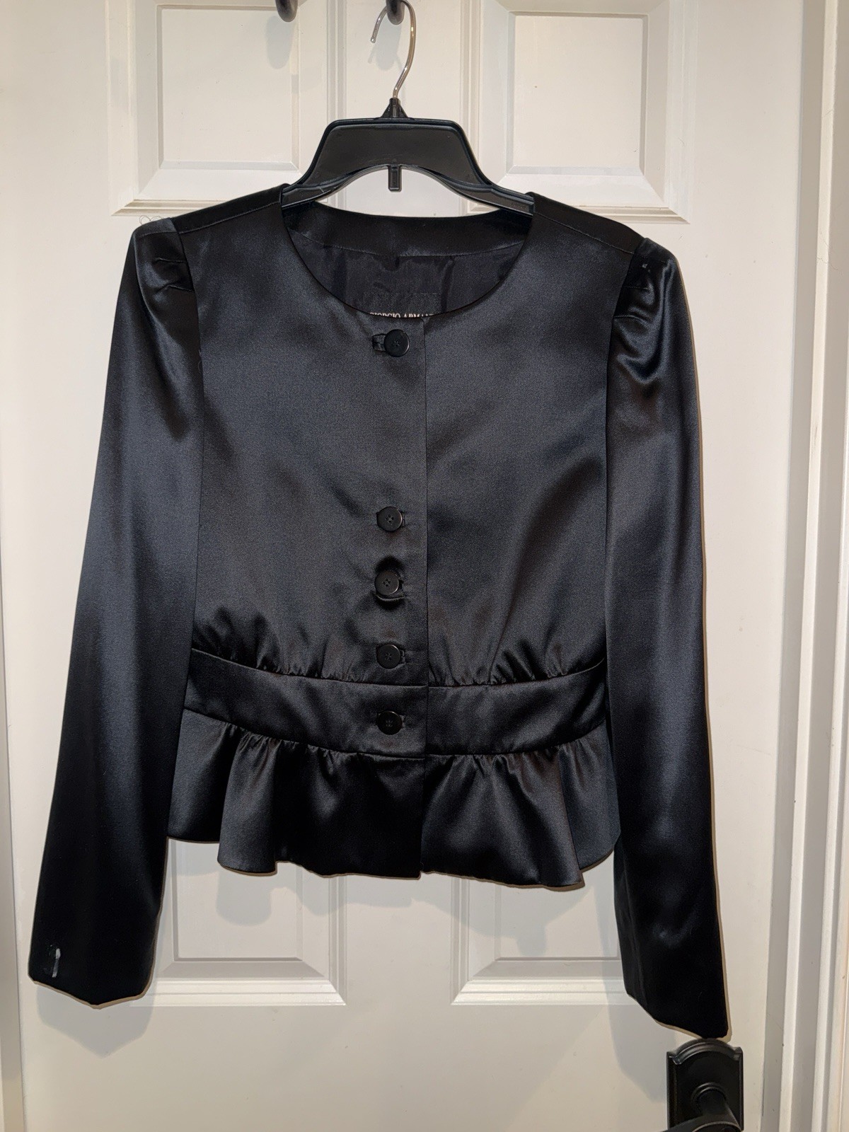 Vintage w/ original tag Giorgio Armani Women’s Black Silk Peplum Jacket size 44