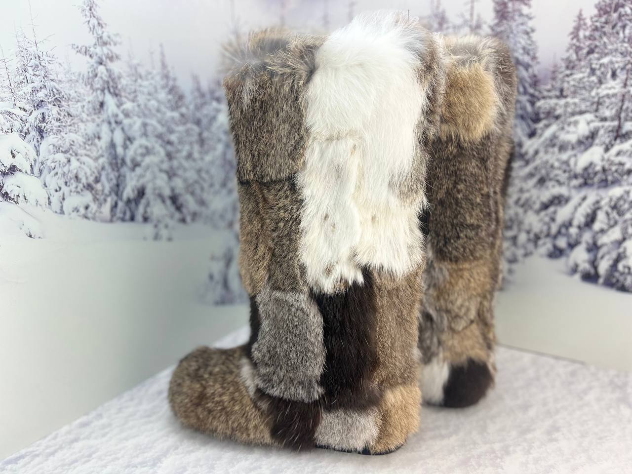 Rabbit winter fur boots for women, Patchwork genuine cozy fur snow boots