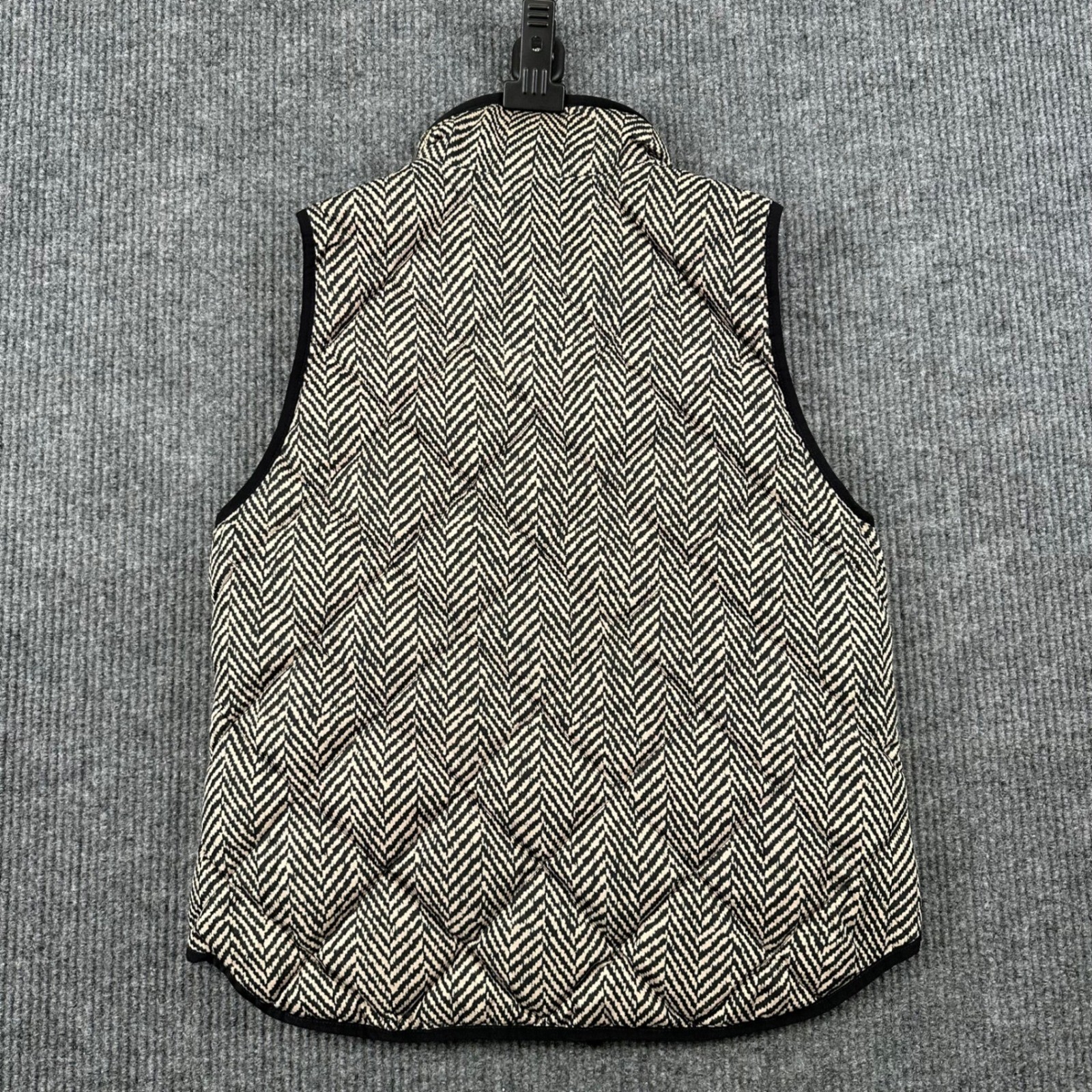 J. Crew Excursion Vest Womens L Grey Quilted Herringbone Down Filled Black Cream