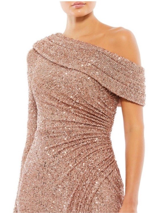 Ieena By Mac Duggal Dress Gown Size 14 Drop Shoulder Sequin New NWT Rose Gold