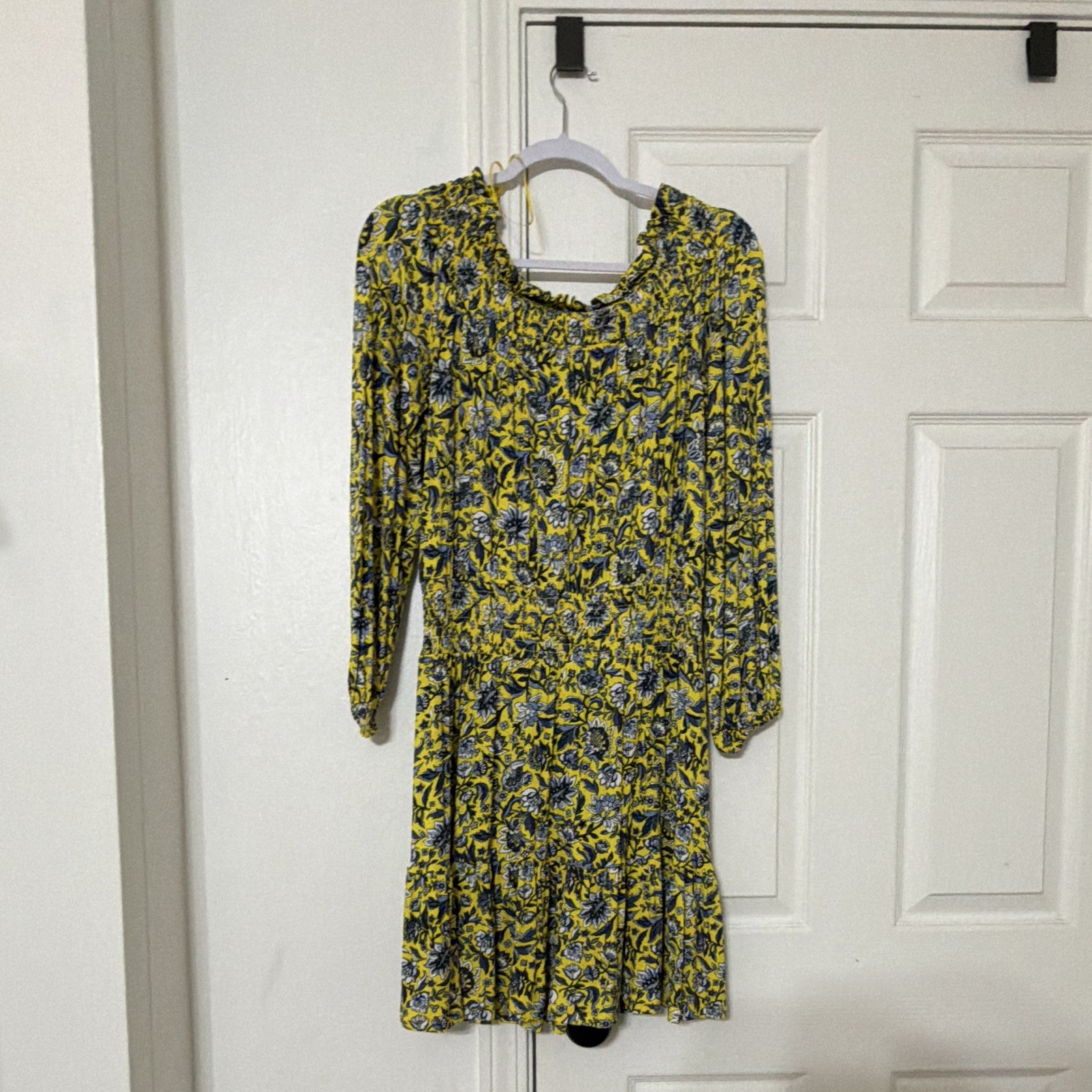 Michael Kors Women’s M Yellow Blue White Floral A-Line Long Sleeve Dress