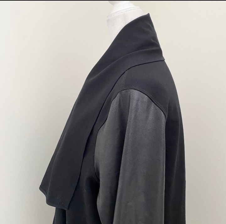 SPANX NWT Drape Front Jacket Very Black Ponte Faux Leather- Size Large
