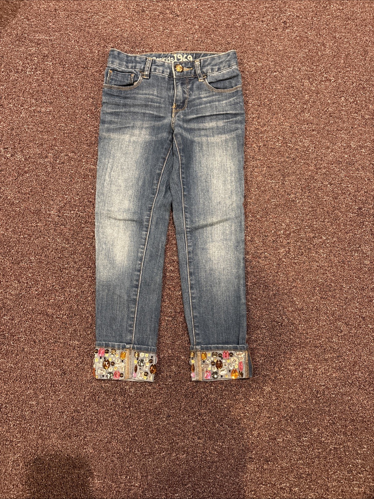 GAP Kids Super Skinny Jeans W/ Rhinestone Cuffs & Button Size 7 – Blue Wash