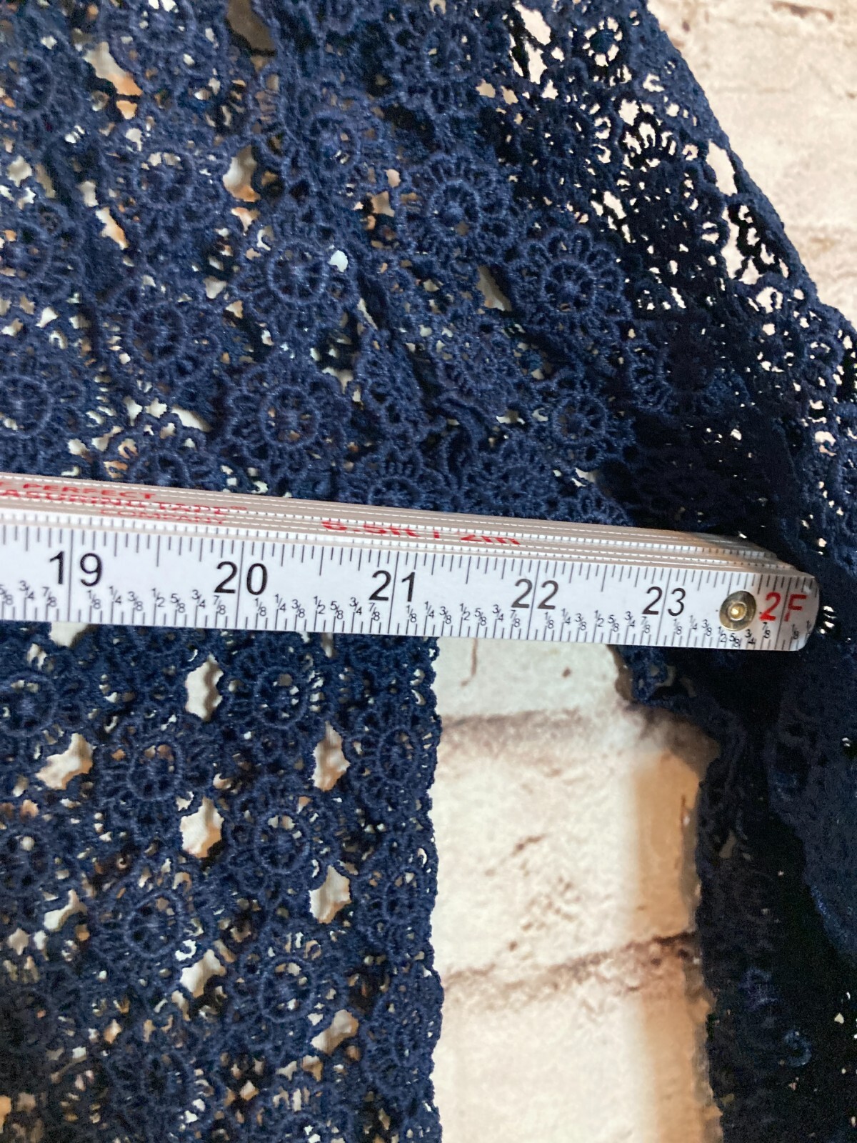 Young at Heart L.A. Top Women Small Navy All Over Crochet Long Length Open Front