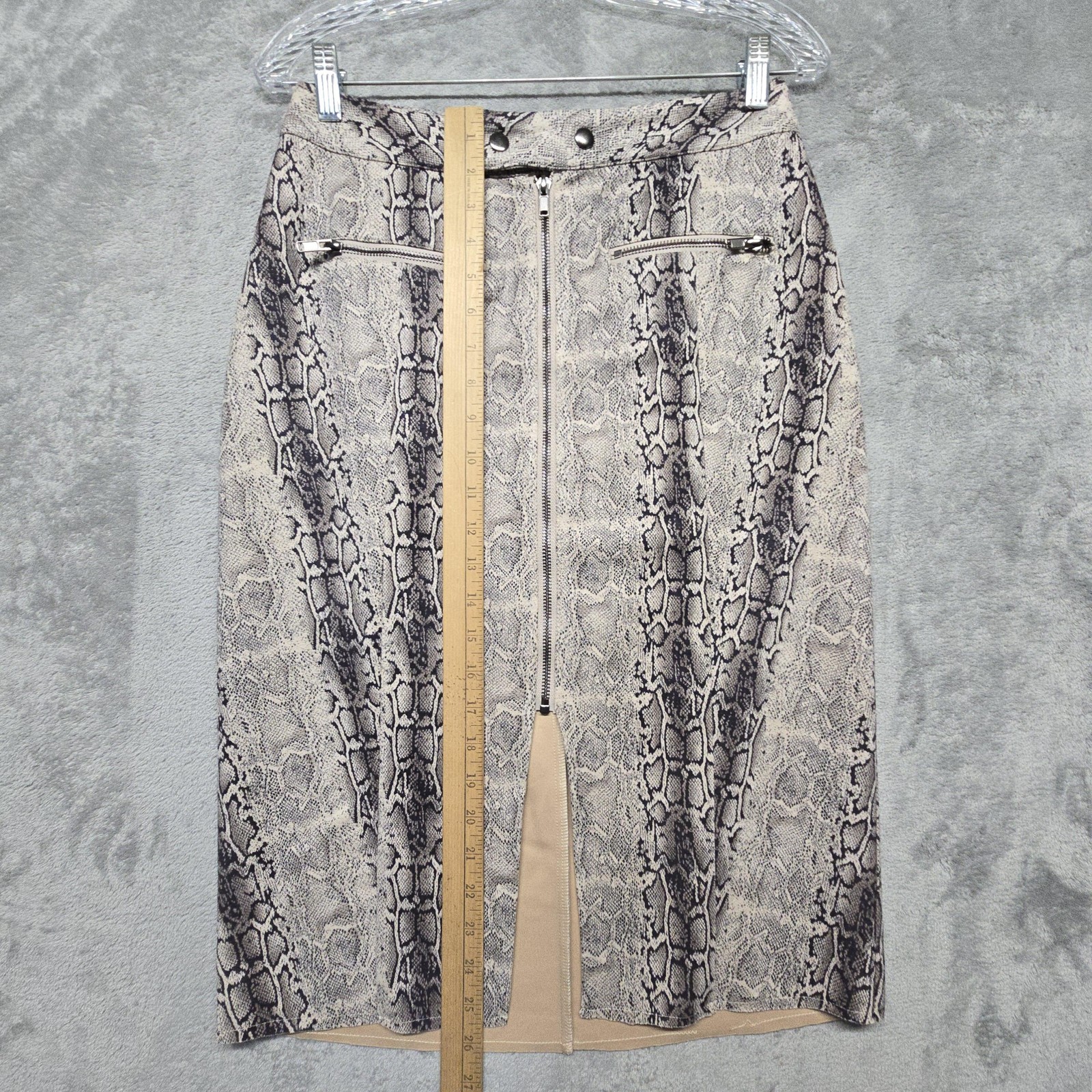 FATE Skirt Womens Size Medium Beige Snake Print Pencil Midi Zip Faux Pockets