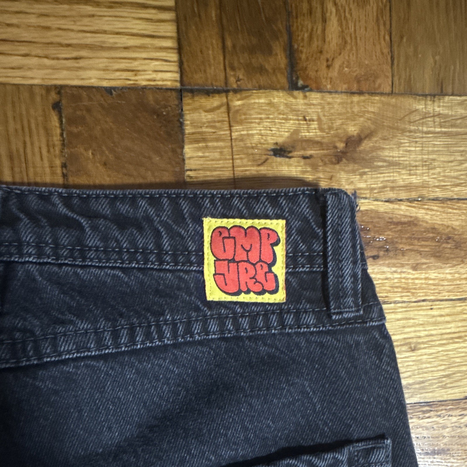 Empyre Men’s Black Dark Wash Denim Wide-Leg Regular Fit 5-Pocket Logo Jeans