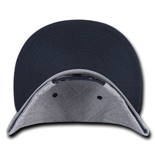 6 Panel Flat Bill Snapback Hat – Heather Gray & Navy Blue (Decky 1092-HGYNVY)
