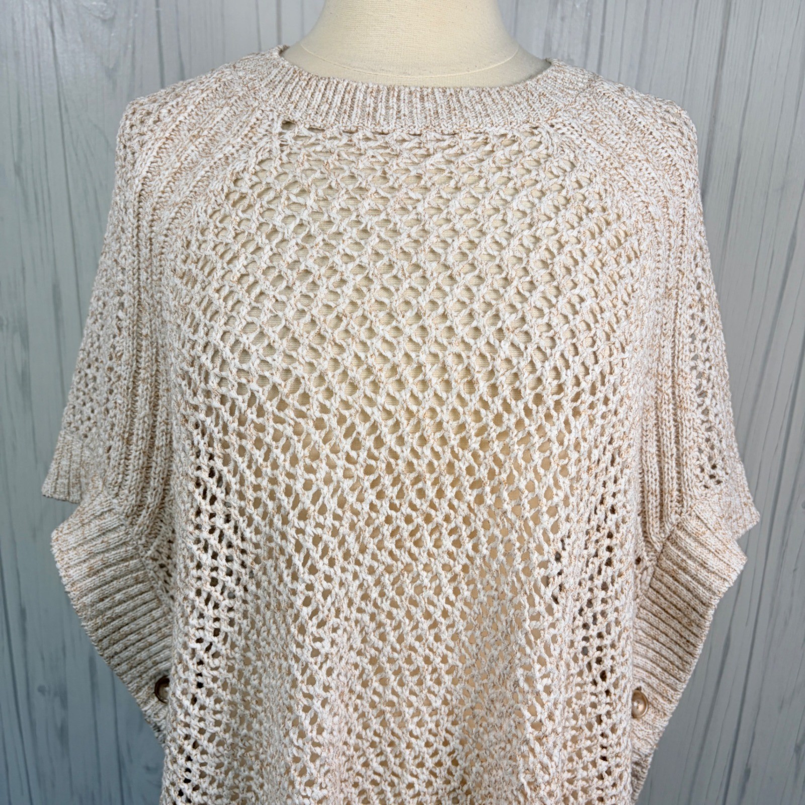 TALBOTS Open Stitch Poncho in Rattan, Large