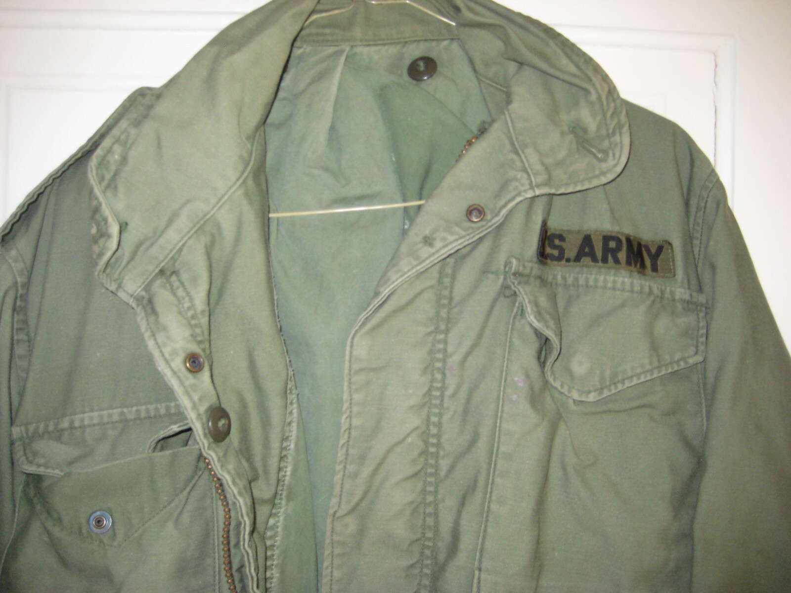 Vtge Olive Green Lined US Army Field Jacket/Coat Korean? Zip/Snap Front Sm-Med