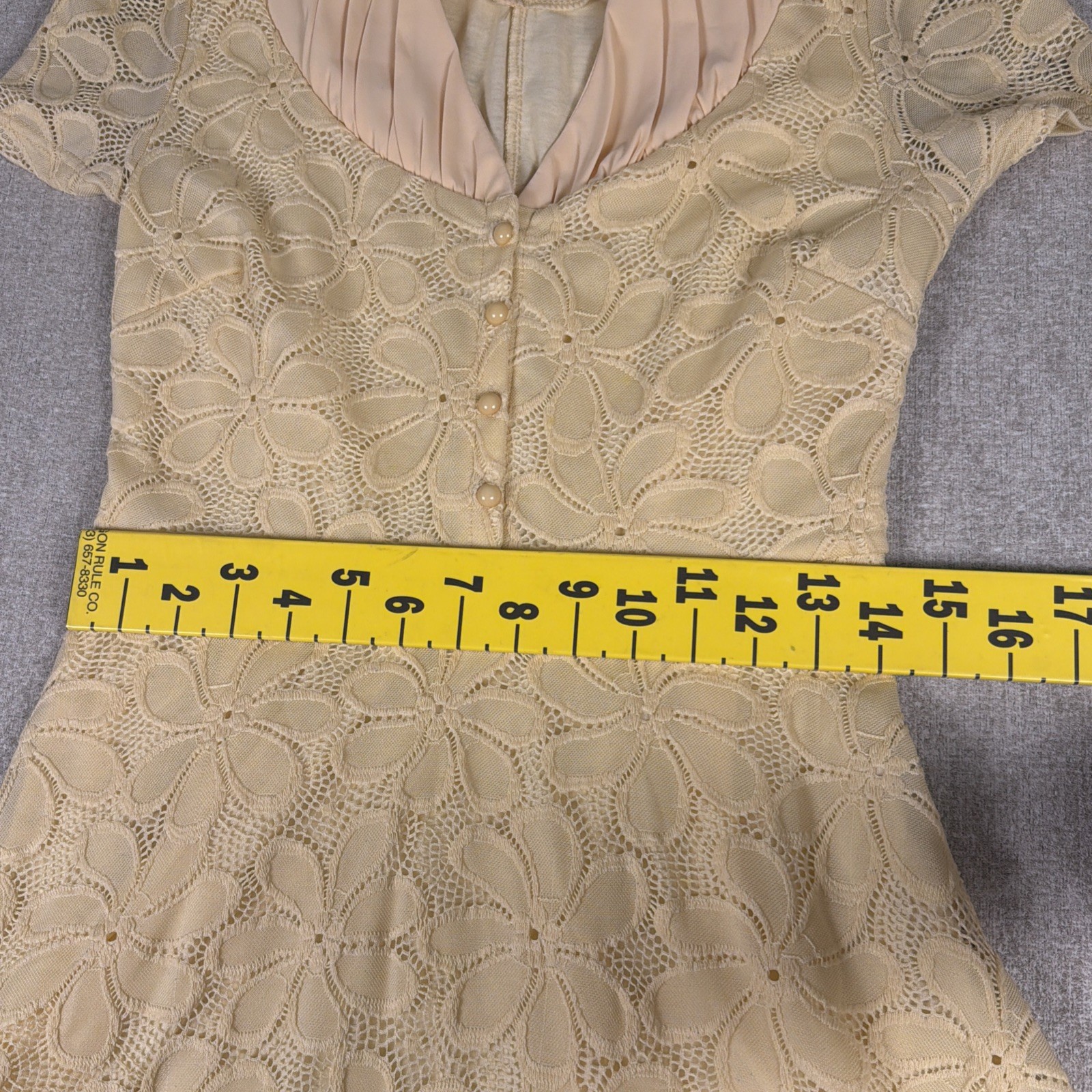 Butter Yellow Crochet Lace Dress Womens M Fit & Flare Vintage Cottagecore