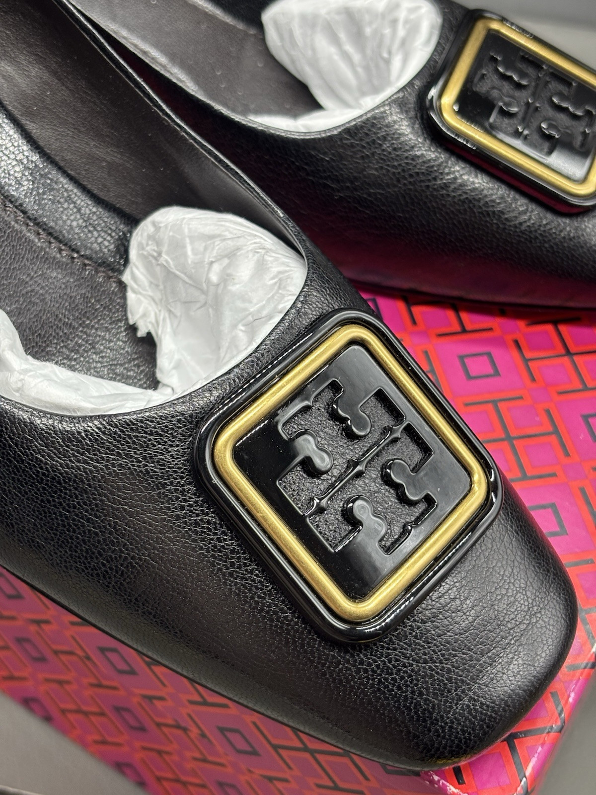 $348 Tory Burch Georgia pump in perfect black leather 35 MM heel Size 10.5 New