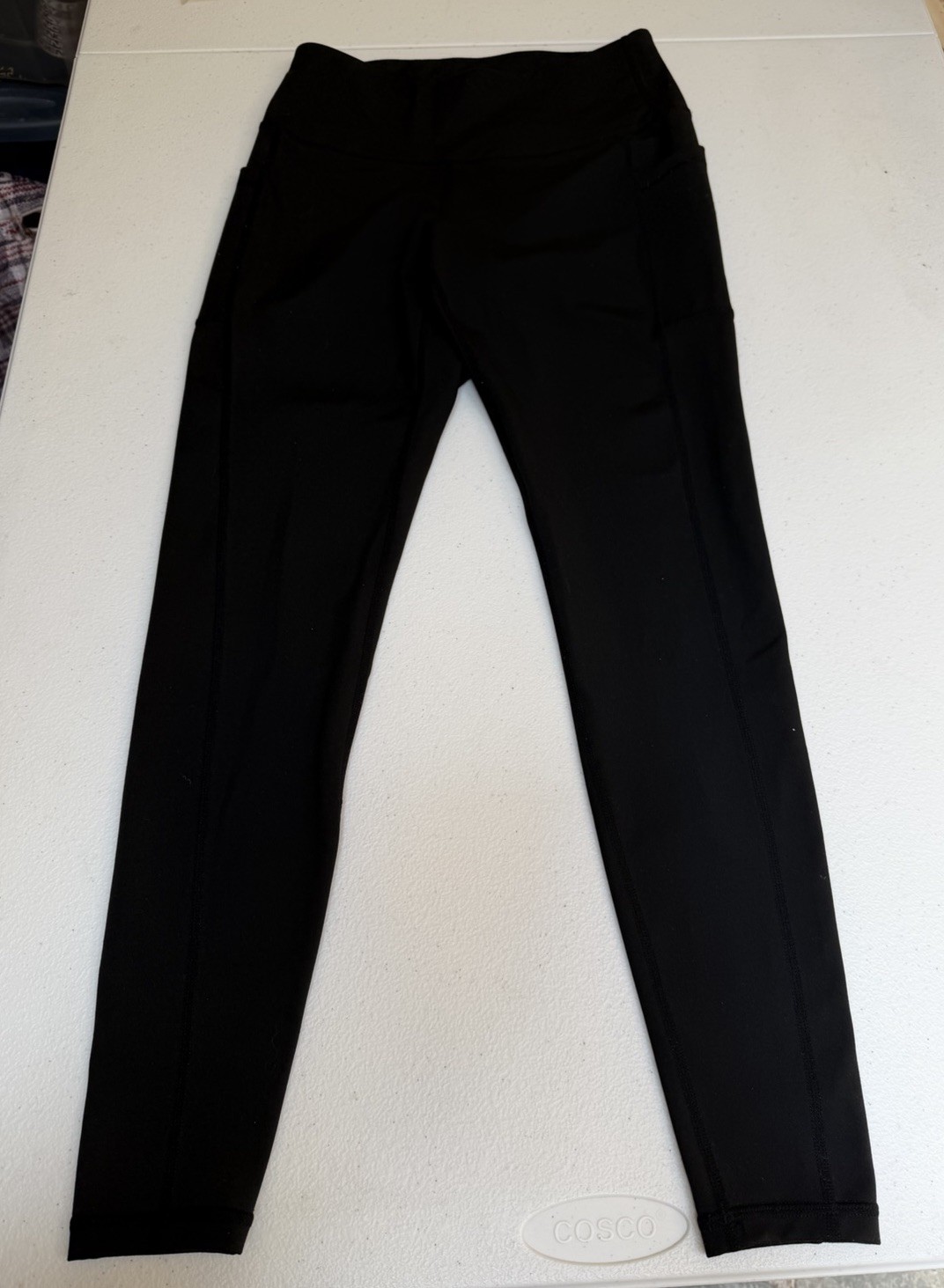 Womens Athletic Yoga Leggings Pants Elastic Waistband – Pockets – Black – Size S