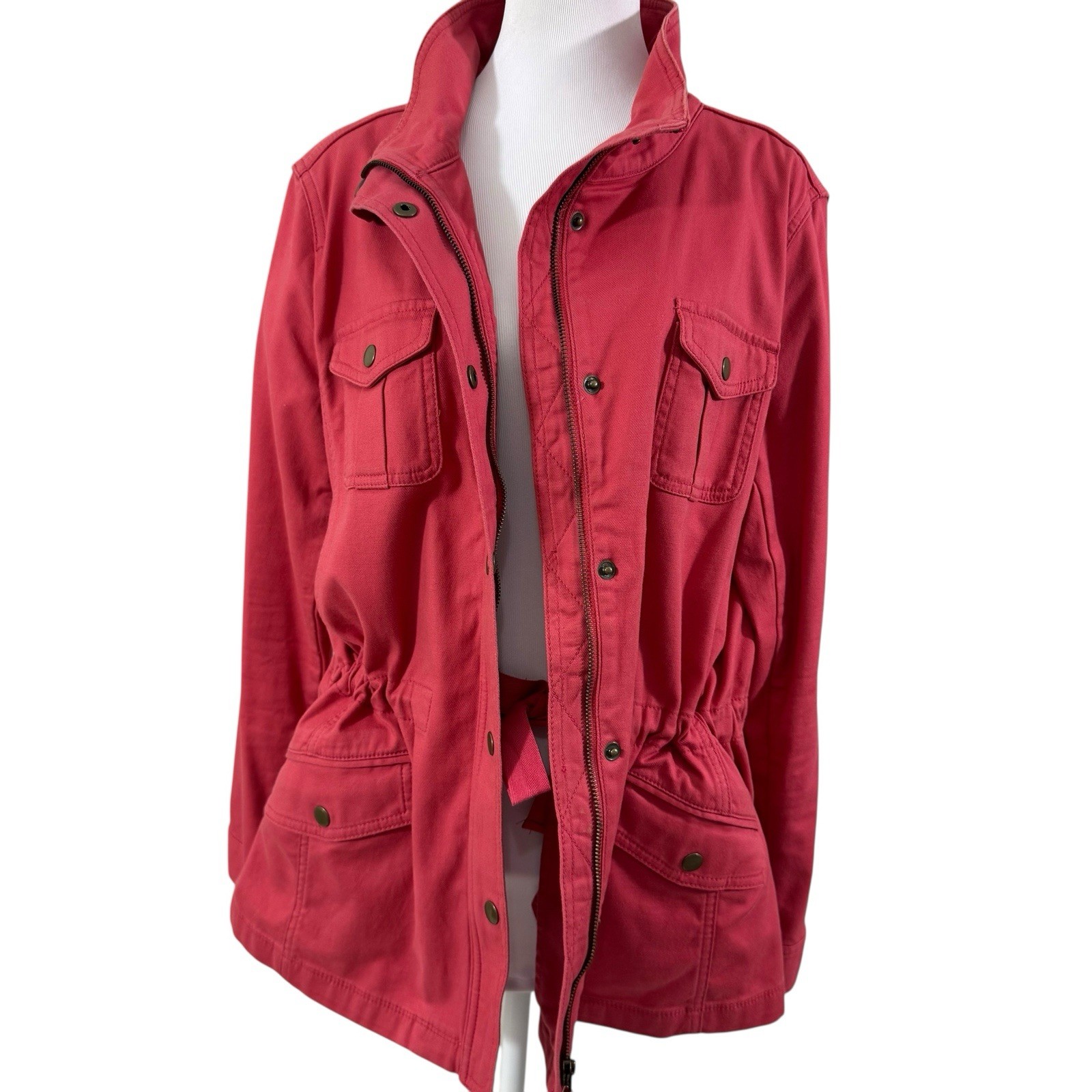 TALBOTS Jacket L Safari Field Utility Button Zip Up Twill Cotton Tencel Orange