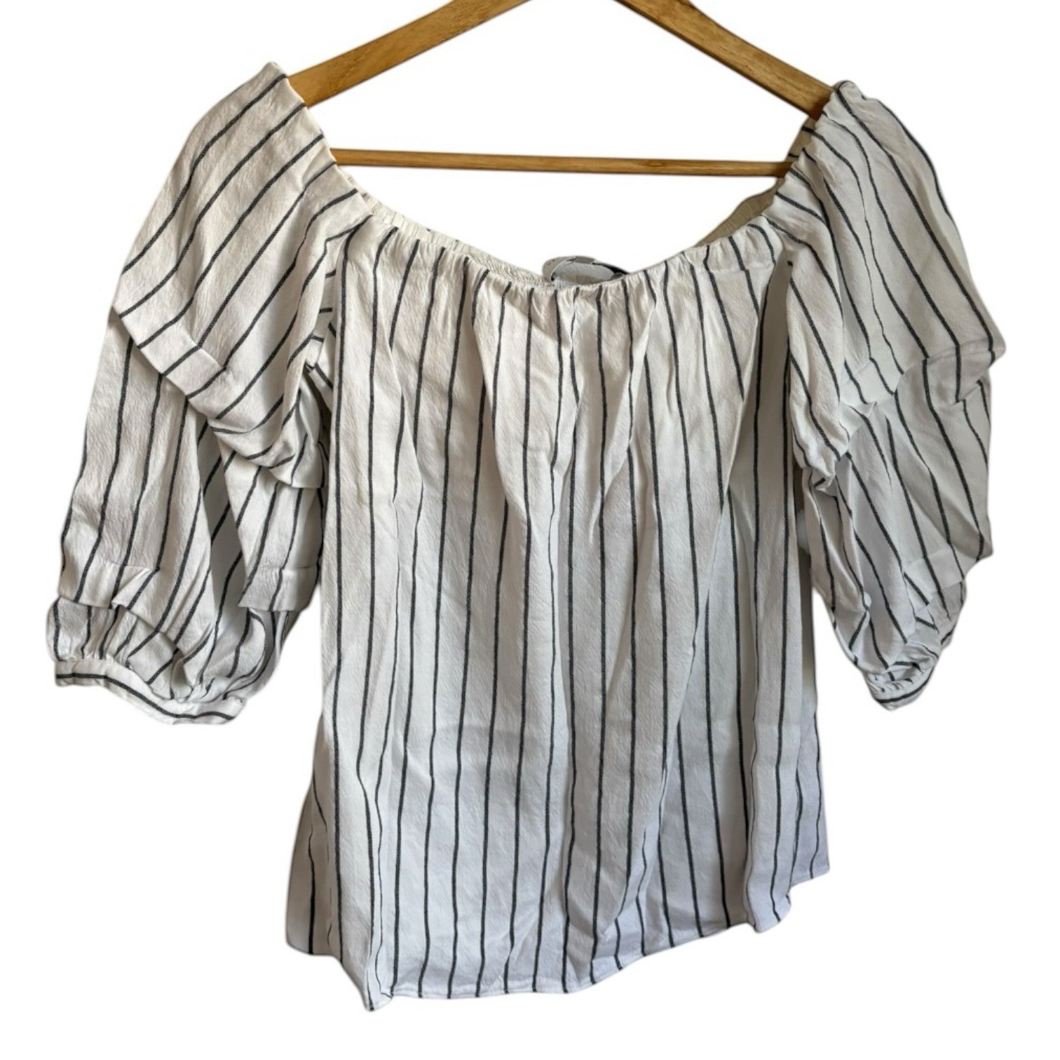 Veronika Maine Off Shoulder Top Size AU 8 / US 4 Black White Striped