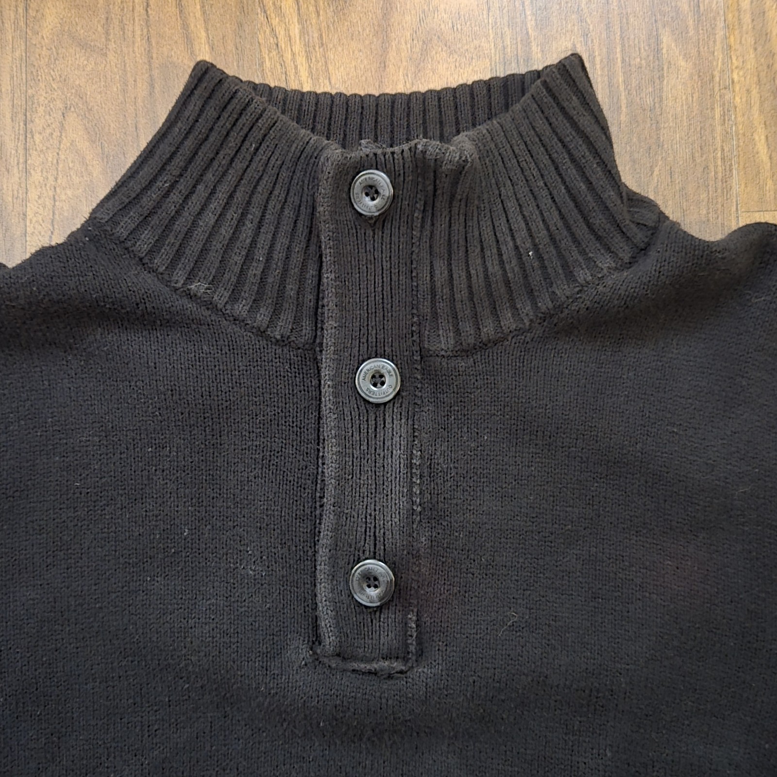 American Eagle Outfitters Men’s Black Mock Neck 1/4 Zip Knit Sweater M Athletic