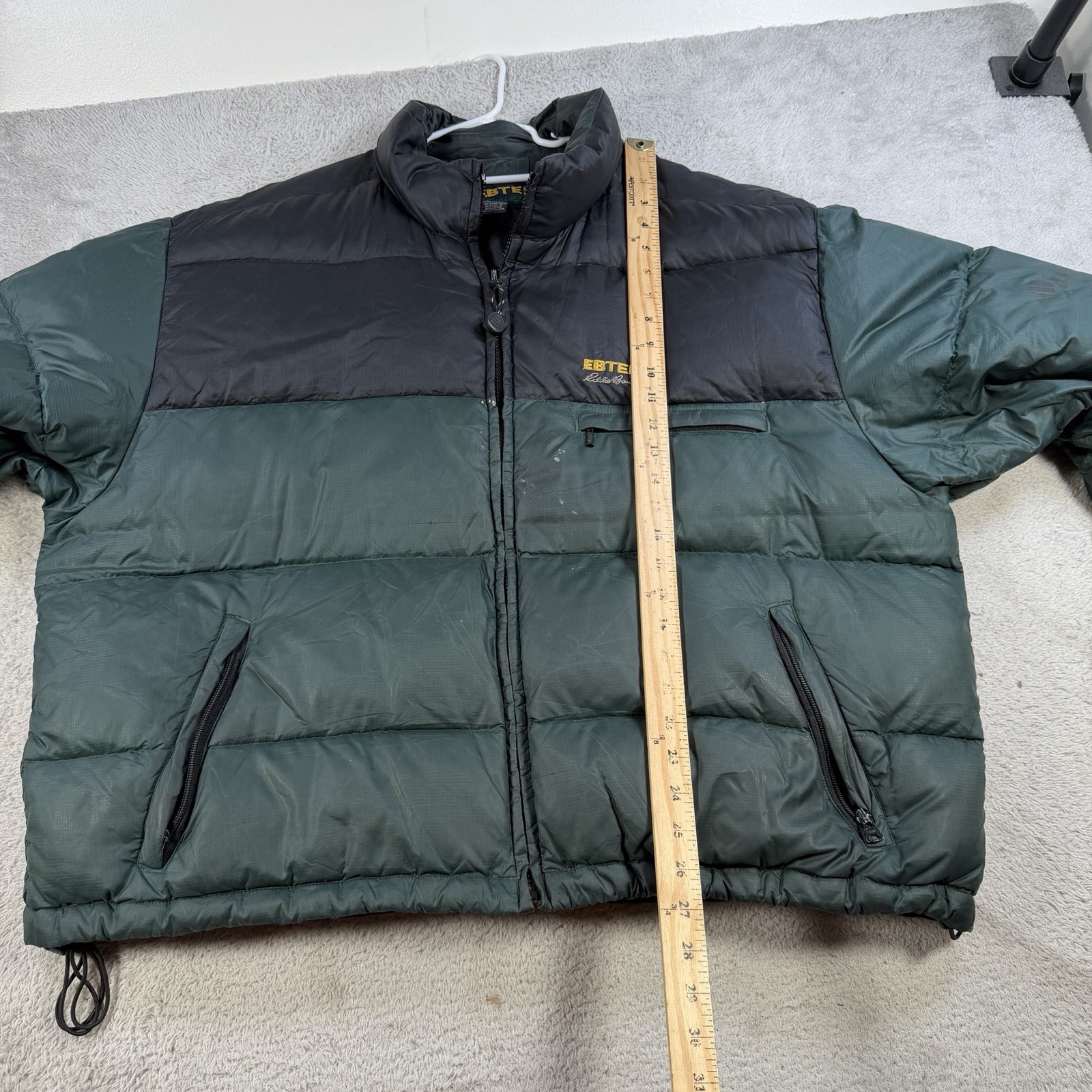 Eddie Bauer Jacket Mens 2XL Green Goose Down Puffer Full Zip Pocket EBTek