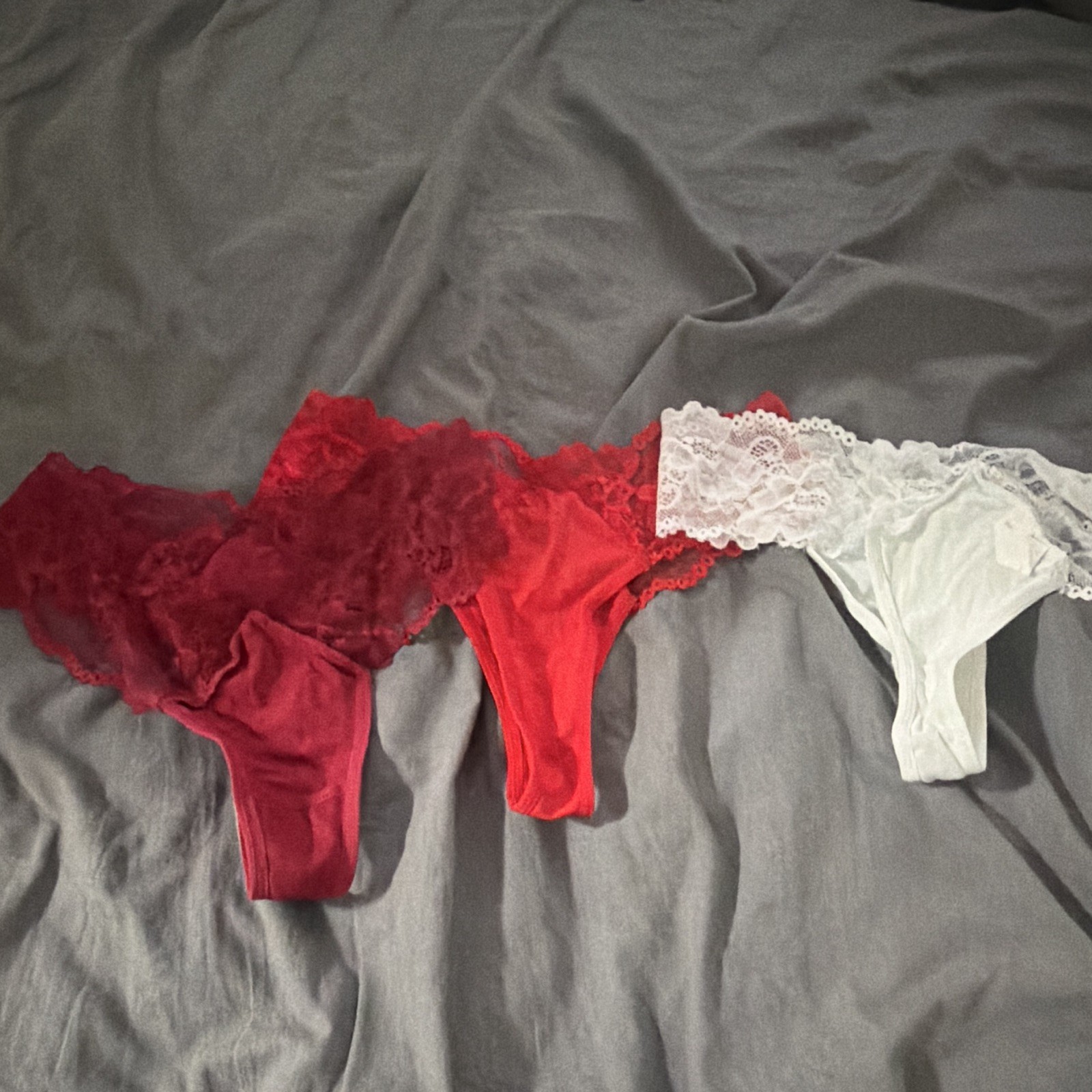 Women’s Lace Thong Panties 3-Pack Solid Red & White Underwear Size S