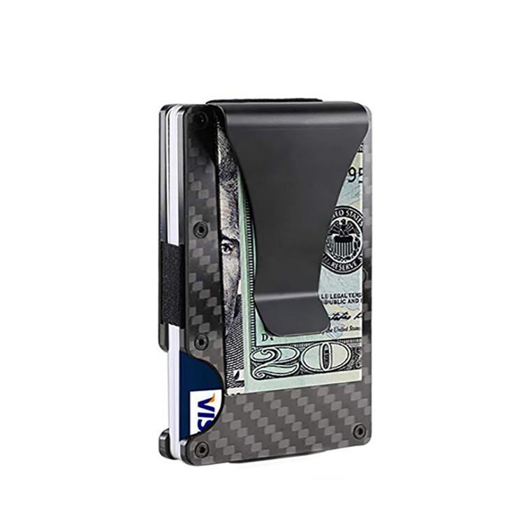 Men’s RFID Blocking Slim Money Clip Carbon Fiber Wallet ID Credit Card Holder