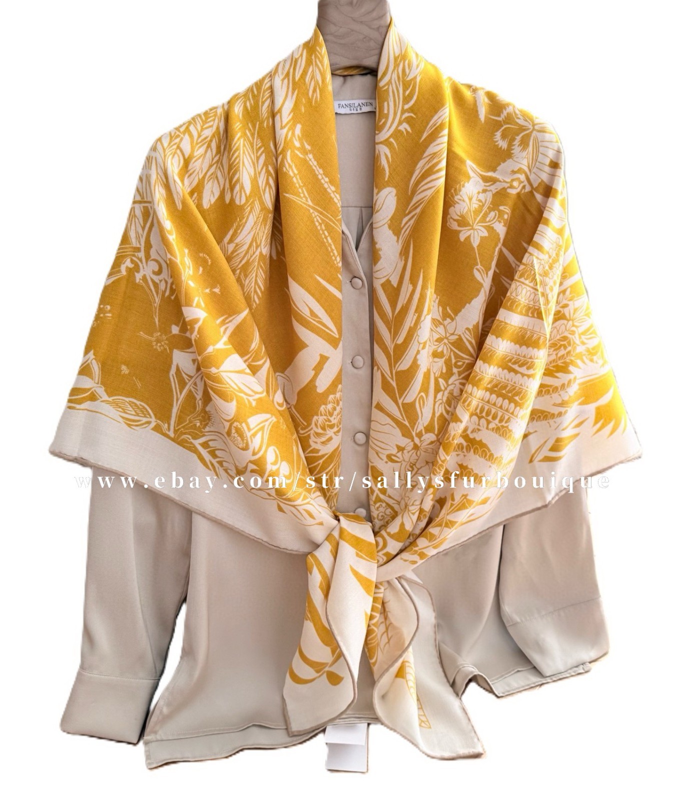 Sallys 70% Cashmere & 30% Silk Wrap Scarf Flamingo Print Double Face Shawl 53″