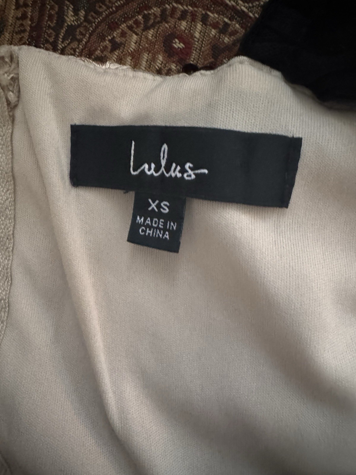 Lulus Beige/Black Floral Embroidered Sequin Mesh Sweetheart A-Line Dress XS