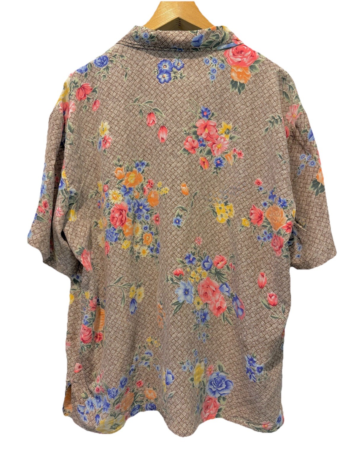 Vintage Diane VonFurstenberg 1X Blouse Top Silk Button Up Floral Tropical Resort