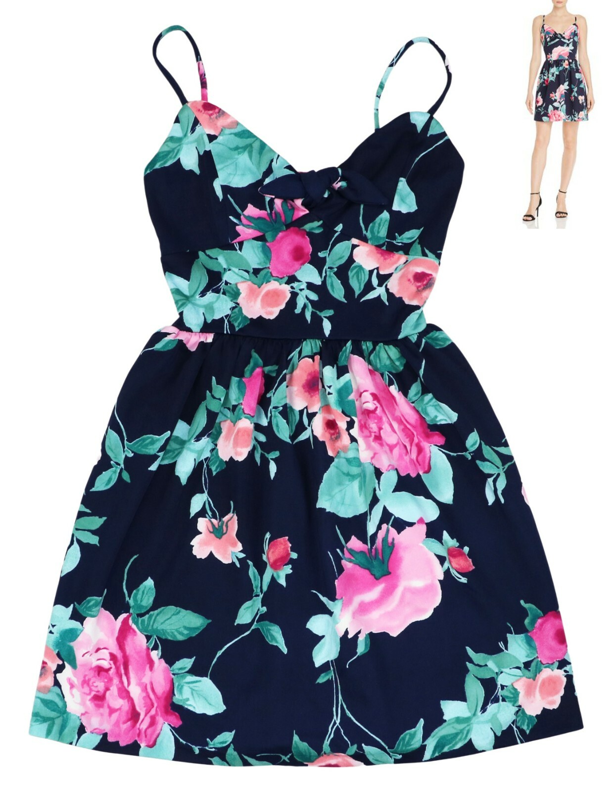 Aqua Floral Print Sleeveless Skater Style Mini Length Dress NWT Navy/Pink Multi