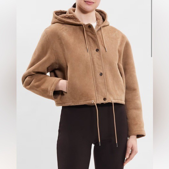 THEORY***Reversible Cropped Hooded Shearling Lamb Parka Coat***small $2395