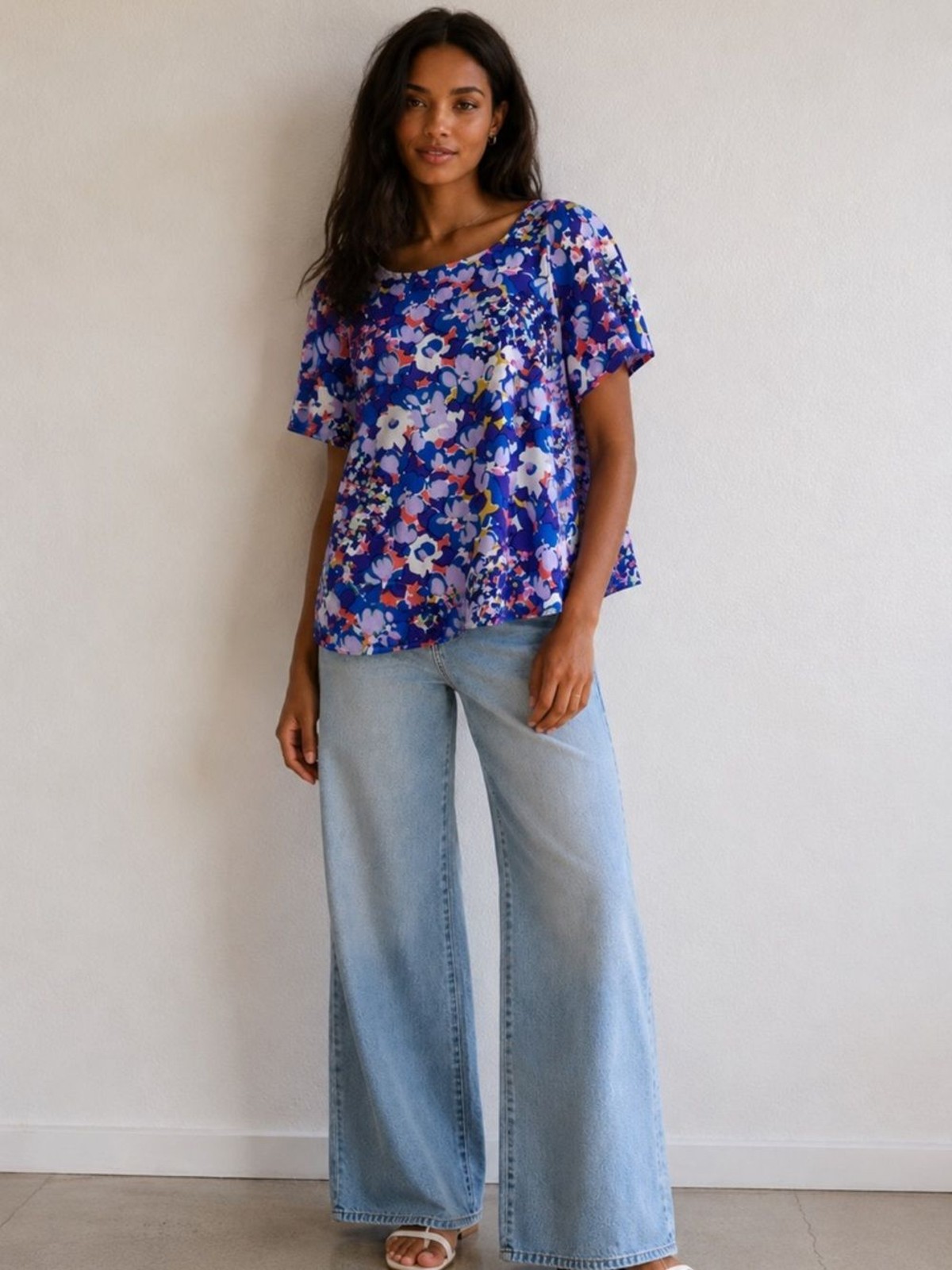 Maeve Anthropologie Womens Large Floral Blouse 100% Viscose Flutter Sleeve Boho