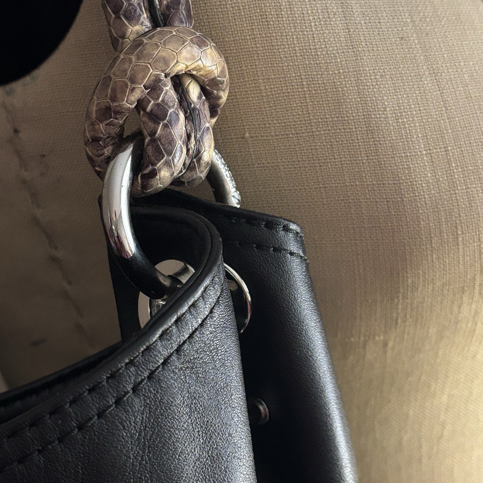 Michael Kors Black Shoulder Bag Silver Hardware Zip Closure