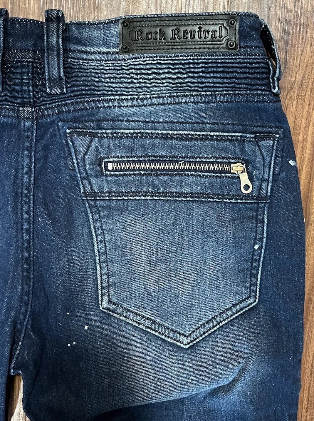 Rock Revival Moto Distressed Rip Zipper Vaclar Jeans RR Motorcycle Biker 32×31