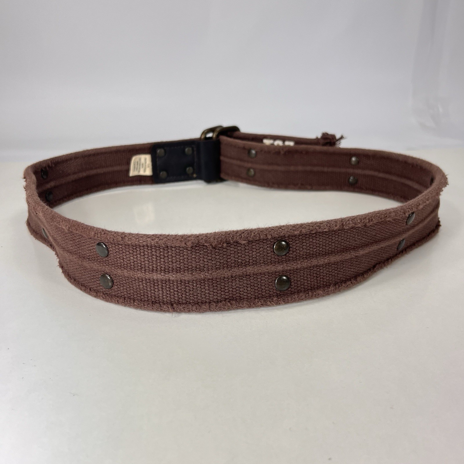 Studded Wide Brown Cotton Web Belt – Women’s Size 34